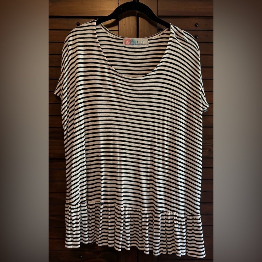 Free People Beach Black and White Striped Peplum Top